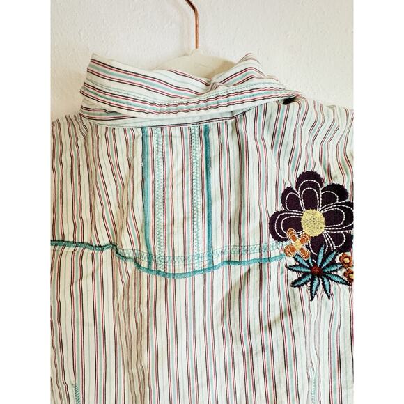 Tommy Hilfiger Striped Button Up Flower Embroidered Long Sleeve Size Medium - Picture 8 of 11